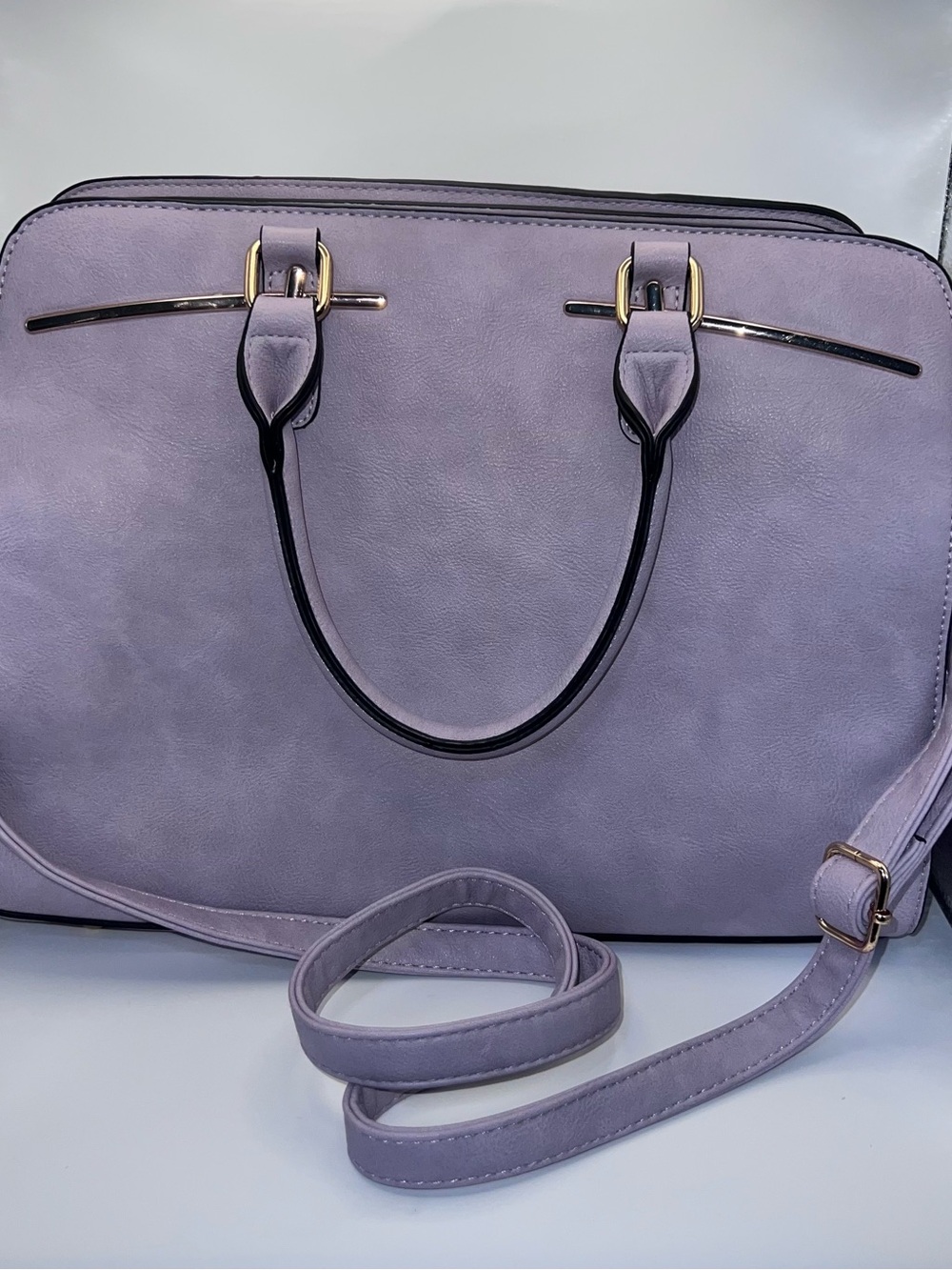 Dasein Lavender Purple Satchel Handbag Crossbody Shoulder Bag Gold Tone Hardware